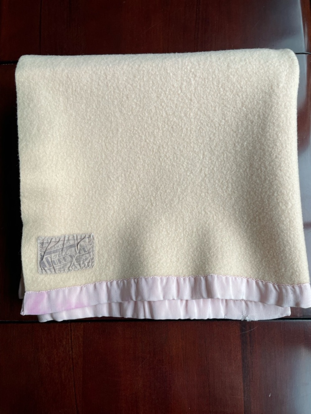 Vintage Pure Wool Lap or Baby Crib  Blanket Made in England Satin Trim